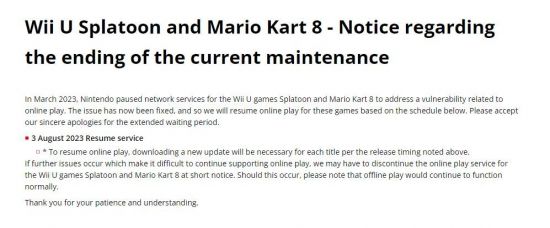 维护5个月后 WiiU版《马里奥赛车8》和《斯普拉遁》服务器终于重新上线