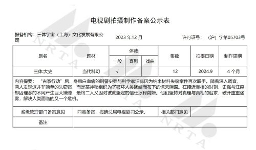 《三体》衍生剧《三体：大史》9月开拍 于和伟主演